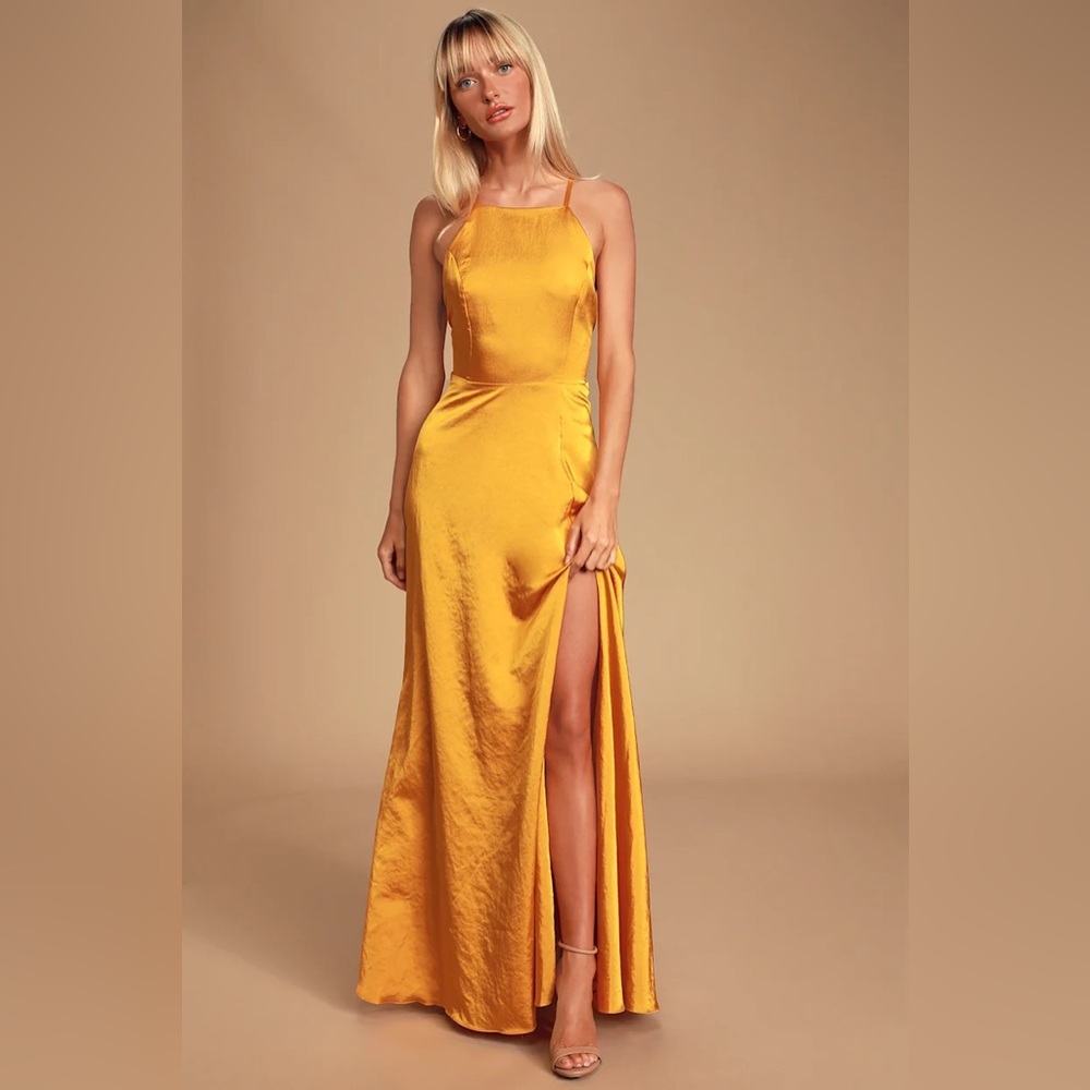 Lulus Yellow Satin Maxi Dress